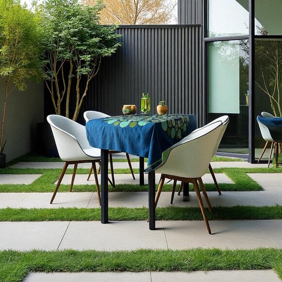 Unknown Other - Blue & Green Circular Mandala Tablecloth 64.5x49.5 MCM Linen Event Dinner Party